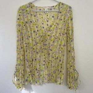 Sheer Tie-Front Floral Blouse